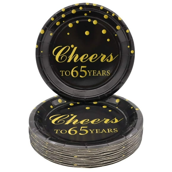Pandecor 65th Birthday Party Supplies,50 PCS Cheers to 65 Years Disposable 7 Inch Paper Plates Dessert Plates for 65 Years Anniversary Party