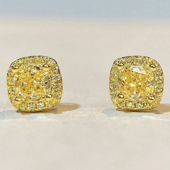 Gaspara 925 Sterling Silver Cushion Cut Citrine Women's Stud Earrings