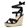 thumbnail image 1 of BLISSFUL STEP Sandales Compensées à Plateforme Espadrille à Lacets pour Femmes à Brides Croisées, 1 of 7
