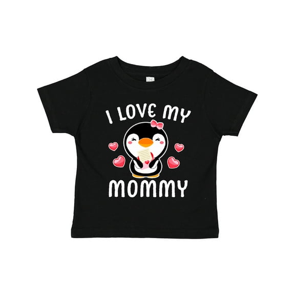 Inktastic I Love My Mommy with Cute Penguin and Hearts Girls Toddler T-Shirt