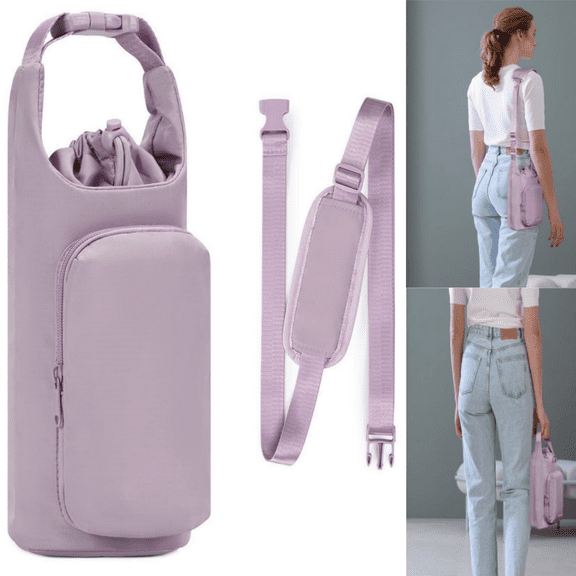 Water Bottle Carrier Bag with Phone Pocket 32oz 40oz Tumbler Insulated Water Bottle Holder with Adjustable Shoulder Strap Carrier Sling Bag (Purple)