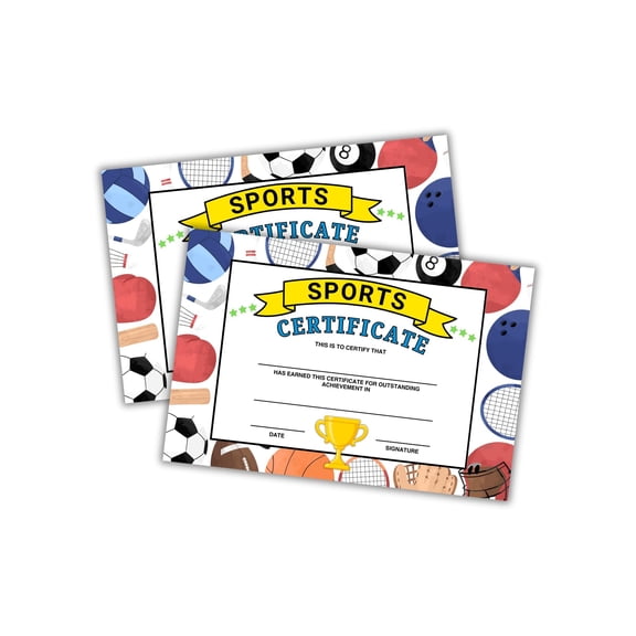 Sports Certificate of Outstanding Achievement 30pk 6x9 Cardstock Athlete Teams Most Improved PE Sportsmanship Award Ceremony Summer Camp