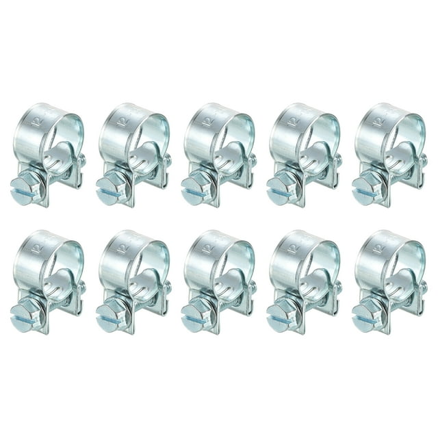 Unique Bargains 10Pack Mini Fuel Line Pipe Hose Clamp Clip, Adjustable 12-14mm, Zinc Plated