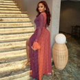 thumbnail image 3 of Women's O-Neck Long Flare Sleeve Pleated Split Asymmetrical Long Dress, Gauze Spliced, Slight Perspective, Sexy, 3 of 17