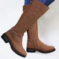 thumbnail image 2 of Flat Knee High Boots for Women, Long Leg Spliced Design with Side Zipper, Round Toe Warm Winter Tall Boots, 2 of 9