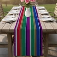 thumbnail image 4 of Mexican Style Table Runner - 108 Inch Long Colorful Mexico Stripes Purple Yellow Green Cotton and Linen Blended Dress Scarves Farmhouse Table Runner for Kitchen Dining, Coffee Table, 13" x 108", 4 of 8