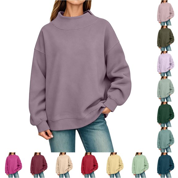 PRfgtbd Neck Sweatshirt Women Oversized Pullover Long Sleeve Turtleneck Tops Solid Color Casual Comfort Fit Sweatshirts