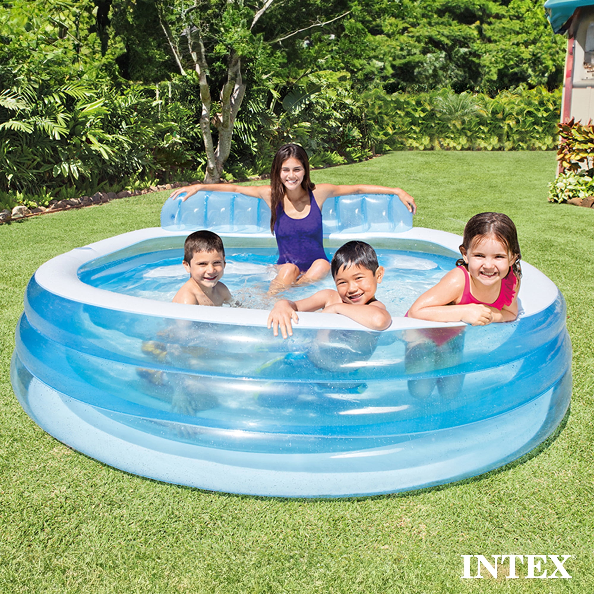 Intex, 2 x 57190EP, Swim Center Inflatable Family Lounge Swimming Pool with Bench 2 Pack, Blue