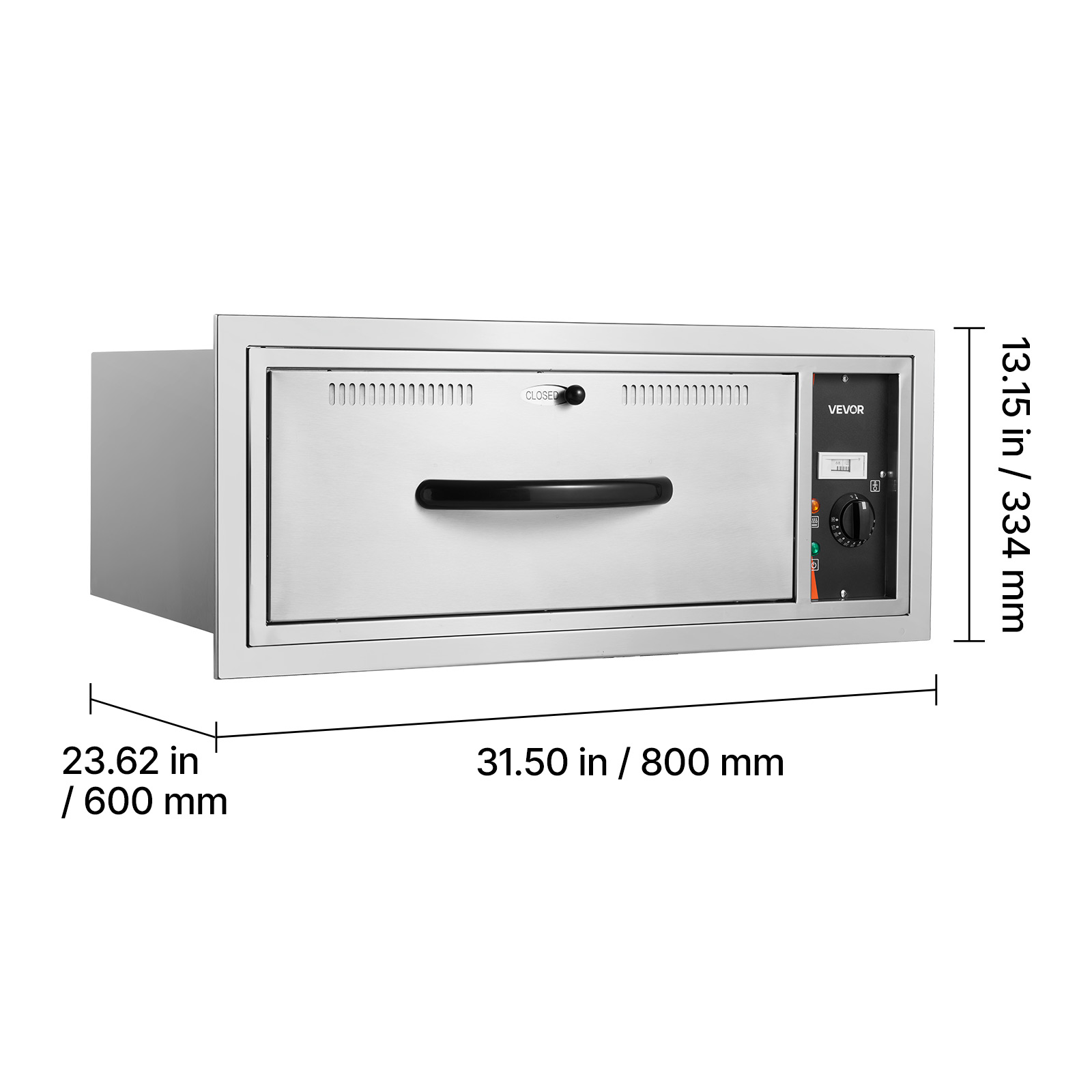 VEVOR Commercial Electric Drawer Warmer, Single-Drawer Stainless Steel Food Warmer, Built-in Installation Warming Drawer Cabinet, 85°F–185°F Wide Temperature Range, for Restaurant, Hotel & Bakery