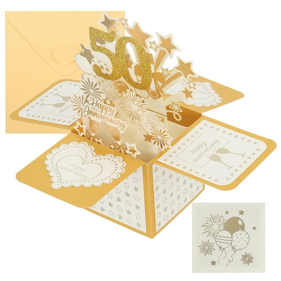 50 Year Anniversary Card, Happy Anniversary Cards Wedding Anniversary Card for Wife Men Her, Gold Tone
