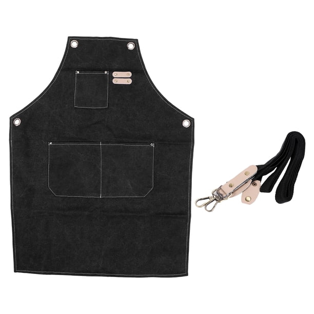 Delantal de lona de algodón ajustable con espalda cruzada y bolsillos para cocina, color negro