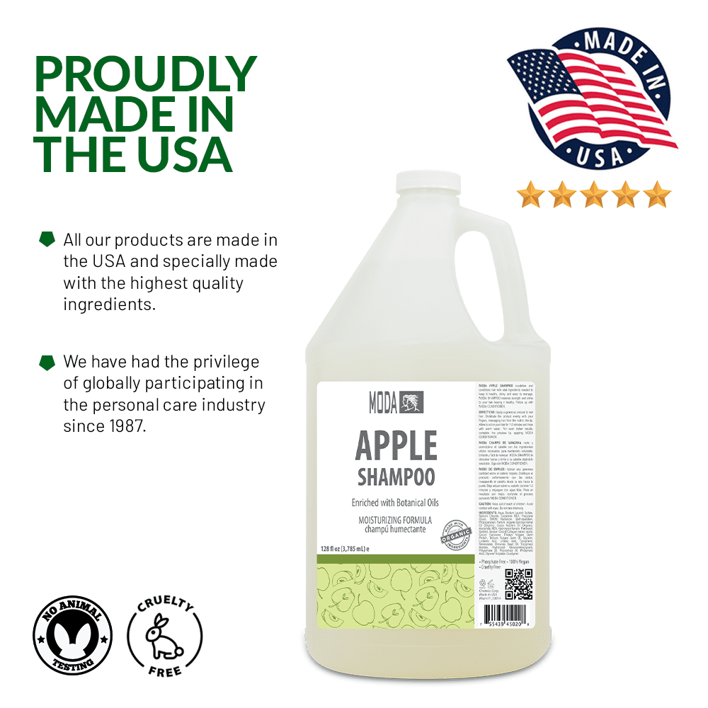 MODA - Moisturizing Shampoo for All Hair Types, Apple, 128 Oz, Professional - Deeply Cleanses and Conditions, Strengthens, Restores and Shine your Hair - With Glycerin, Keratin, Collagen