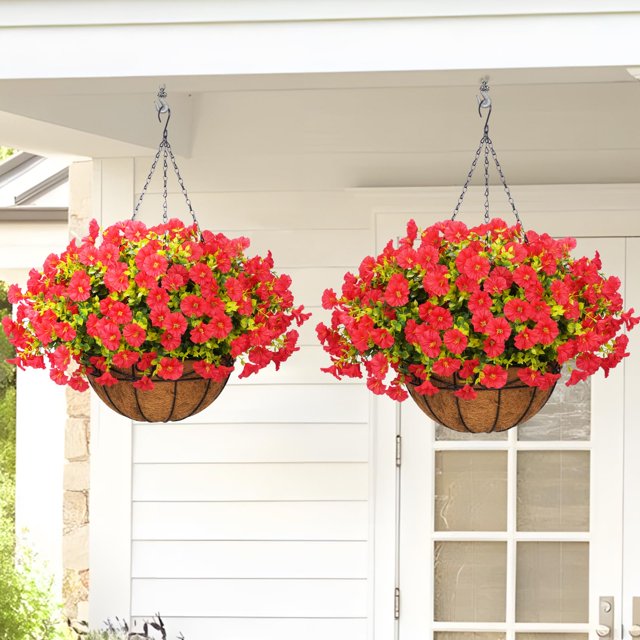 Flores colgantes artificiales Yastouay con cestas, paquete de 2