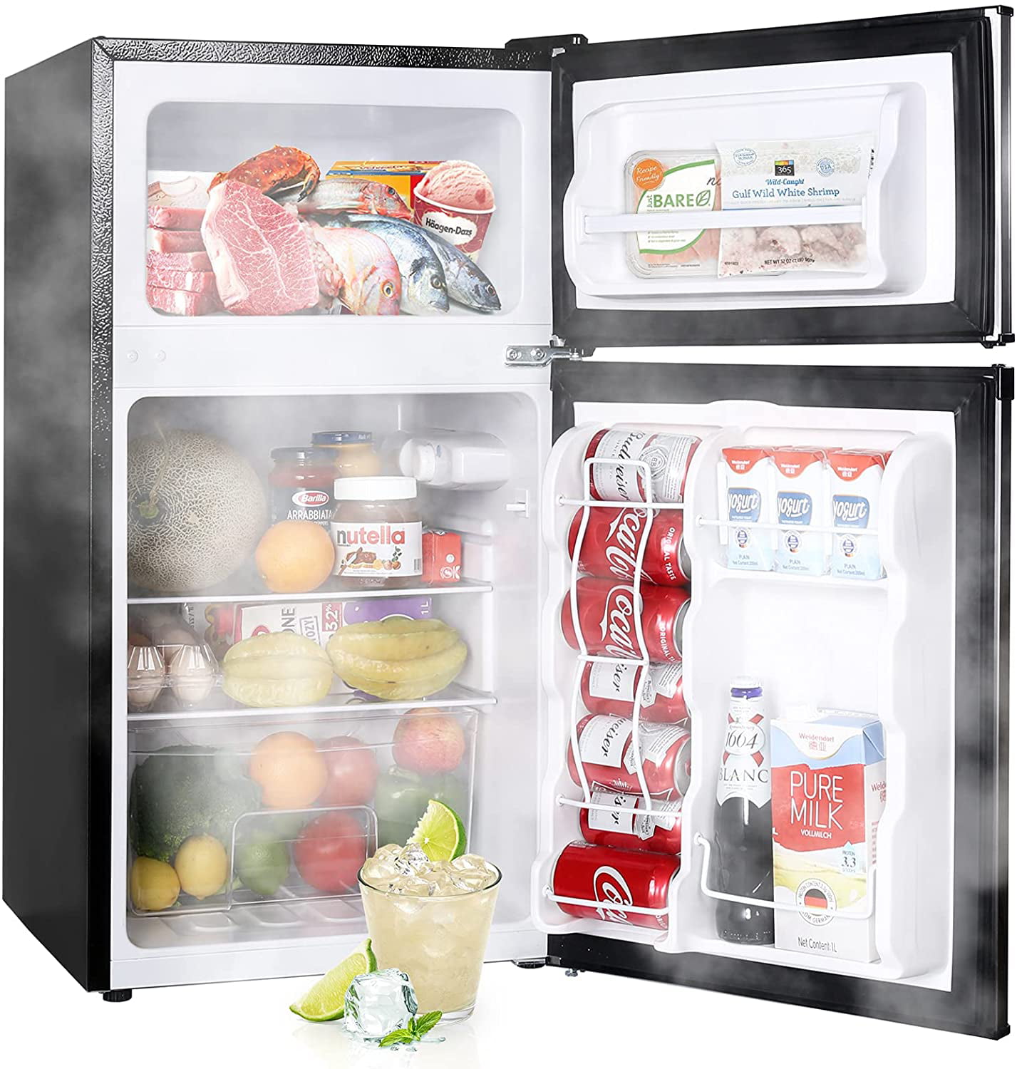 Upstreman Mini refrigerador de 3.2 pies cúbicos con congelador, mini  refrigerador de una sola puerta, termostato ajustable, mini refrigerador  para