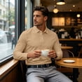 thumbnail image 5 of Domuza Golf Polo Shirts for Men Quick Dry Breathable Long Sleeve Collar Shirts Lightweight Business Casual Pullover Beige XL, 5 of 7