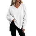 thumbnail image 4 of Ozmmyan Womens V Neck Long Sleeve Sweatshirt Side Slit Oversized Relaxed Fit Shirt Fall Winter, 4 of 7