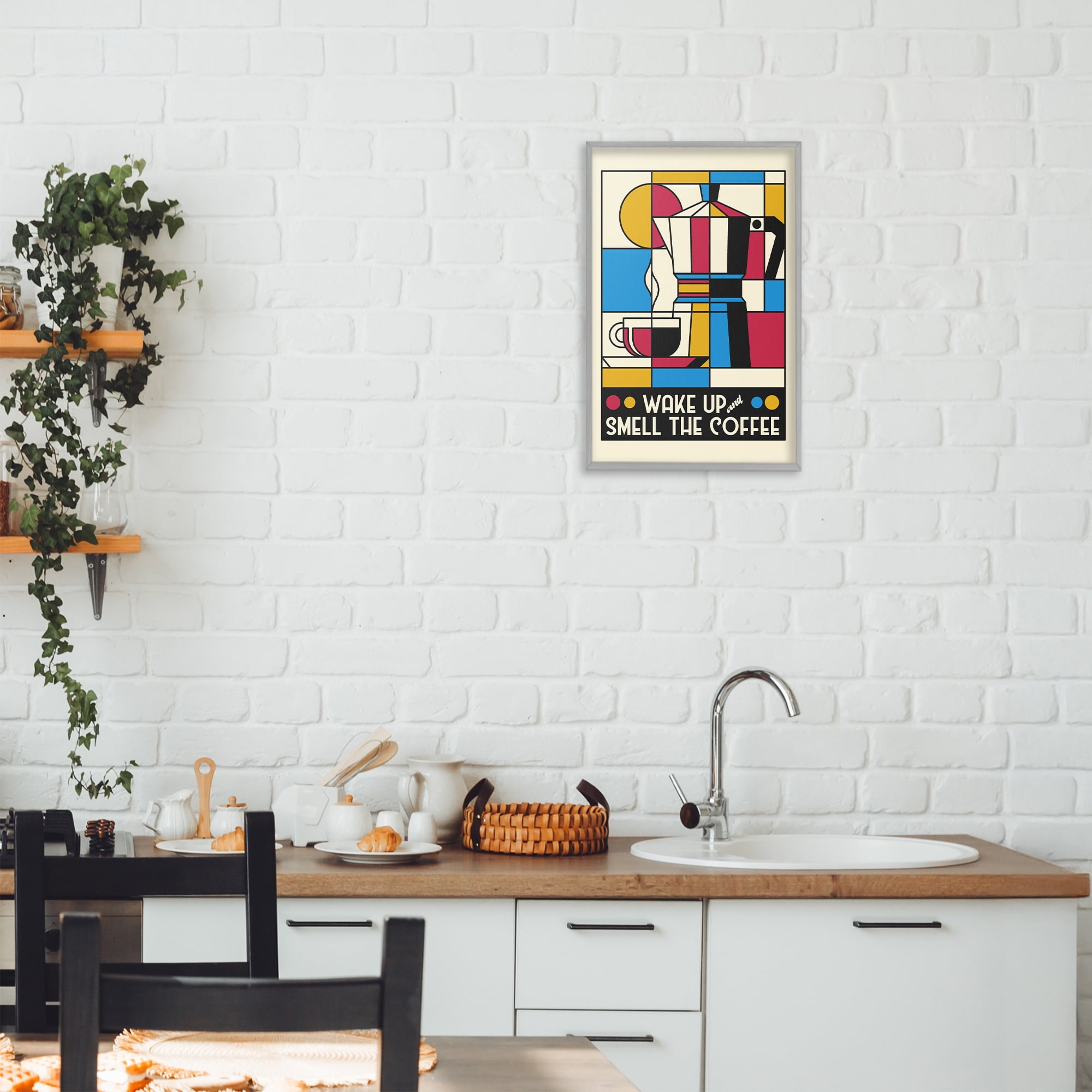 Stupell Industries Retro Wake Up & Smell Coffee Gray Framed Giclee Art, design by Tobe Fonseca