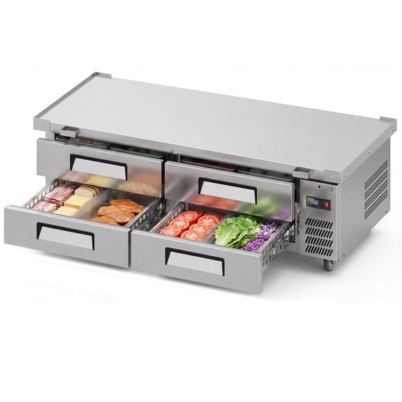 Coolski 72 in. 5.71 cu. ft. Commercial Chef Base Refrigerator with 4 Drawers in Stainless Steel