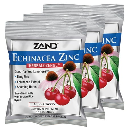 Zand HerbaLozenge Cherry Echinacea Zinc | Throat Lozenges | No Corn Syrup, No Cane Sugar, No Colors | 15 Lozenge, 3