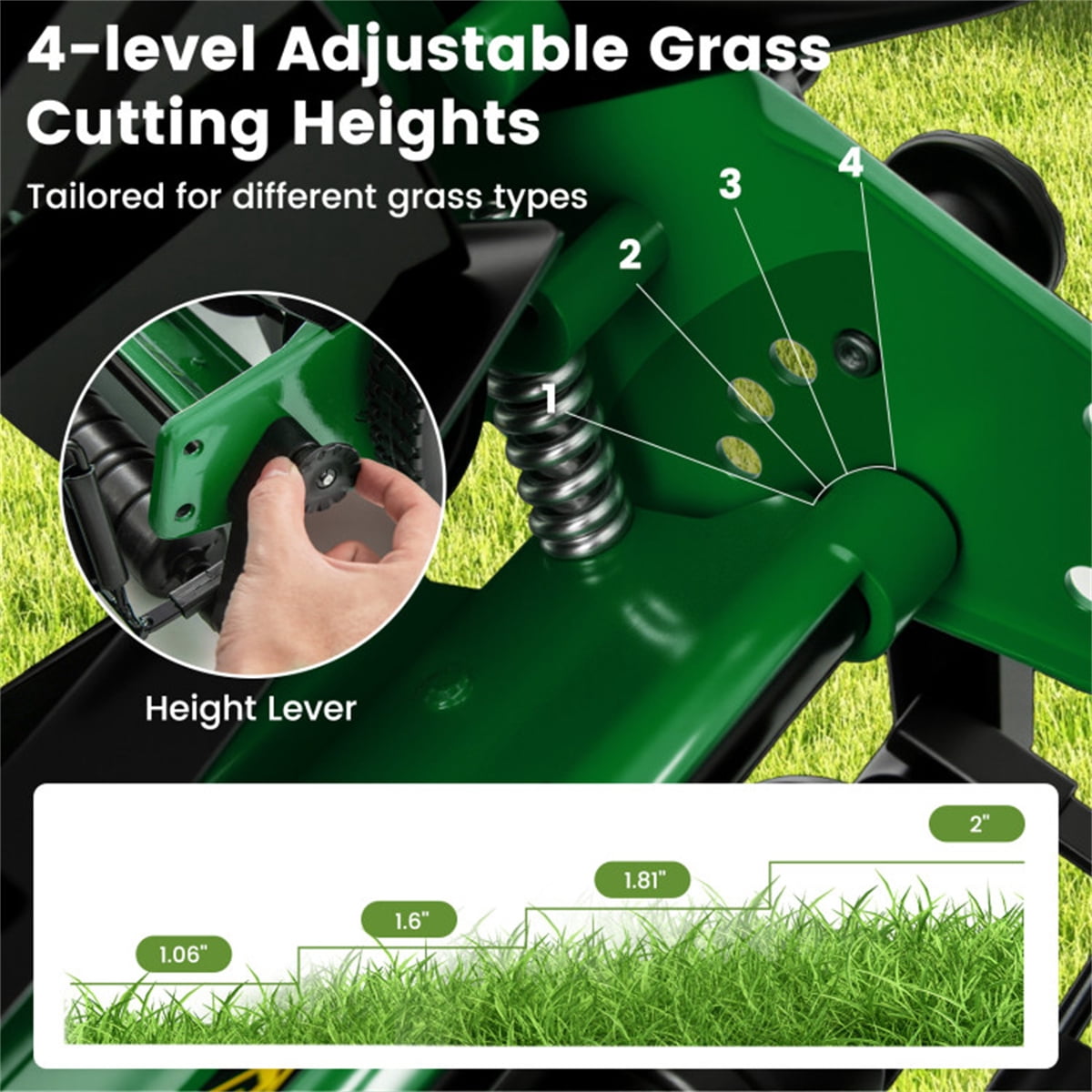 TOPCOMFY Push Lawn Mower 2-in-1 Grass Collection Adjustable Height Manganese Steel Metal PVC PP for Lawn