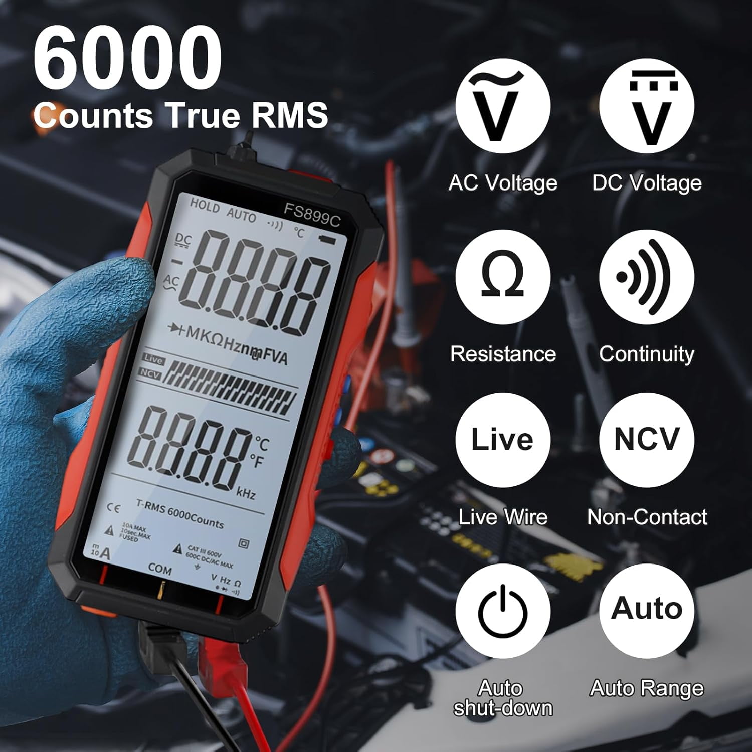 FS899L Digital Multimeter with Color Screen & Storage Case, USB C Rechargeable Electrical Testing, 6000 Counts True RMS AC/DC Voltage Tester, NCV, Capacitance, Non Contact Voltage Detector