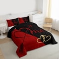 thumbnail image 3 of Feelyou Couple Anniversary Queen Comforter Set, Black Red Fashion Splicing Bedding Sets, Valentine's Day Love Heart Reversible Bedding Comforter Set, Super Cozy Room Decor, 3 Pieces, 3 of 8
