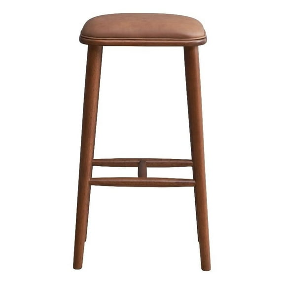 Maklaine Mid-Century 29.72" Leather Bar Stool in Walnut Finish