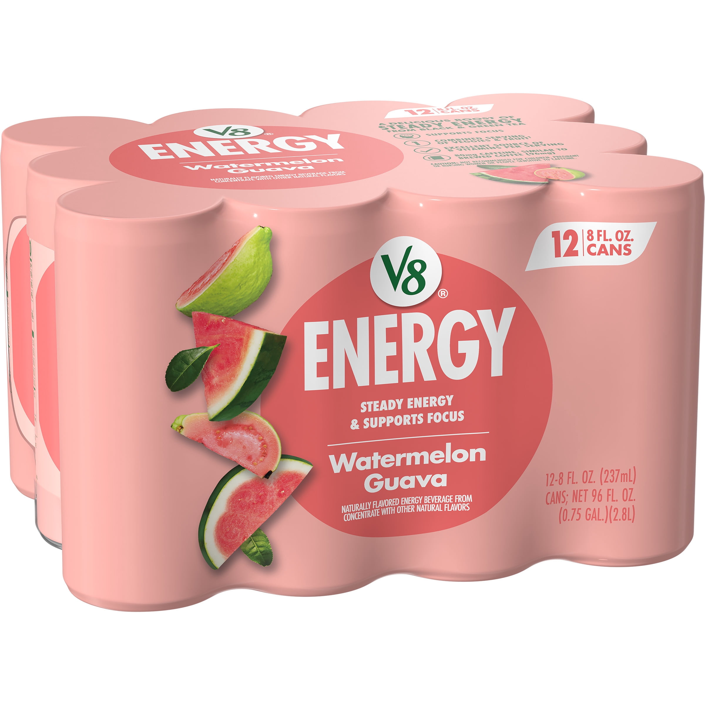 V8 Energy Watermelon Guava Energy Drink, 8 fl oz Can (12 Pack)