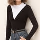 thumbnail image 1 of Thin Velvet Trim Half-Turtleneck Top With Stretch Contrast Blouse Underneath, 1 of 8
