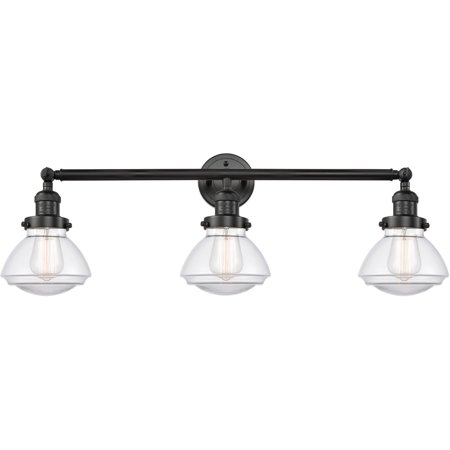 

Matte Black Tone Bathroom Vanity 31 Wide Steel/Cast Brass/Glass Medium Base 3 Light Fixture