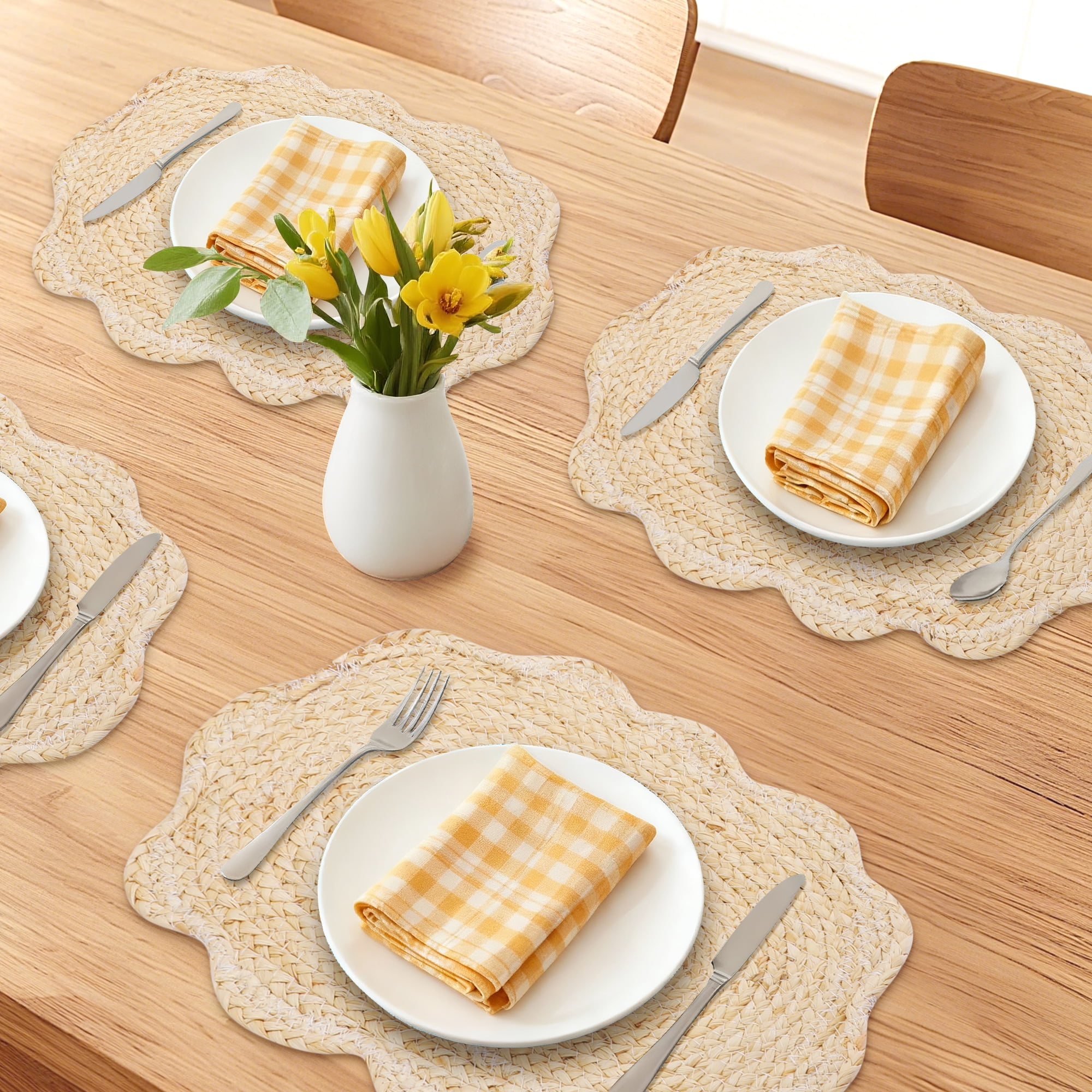 Unique Bargains Farmhouse Placemats 4pcs Flower Placemats Beige 11.8"x17.7"