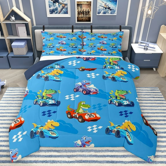 Homewish Extreme Sports Car Bedding Comforter Set,Wild Dinosaur Dino Twin Comforter Sets,Modern Geometric Rhombus Bedding Set For Boys Kids,Breathable Home Decor Reversible,2-Piece