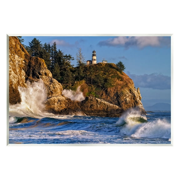 Stupell Rolling Sea Waves Lighthouse Cliff Landscape Photography Wall Plaque Unframed Art Print Wall Art