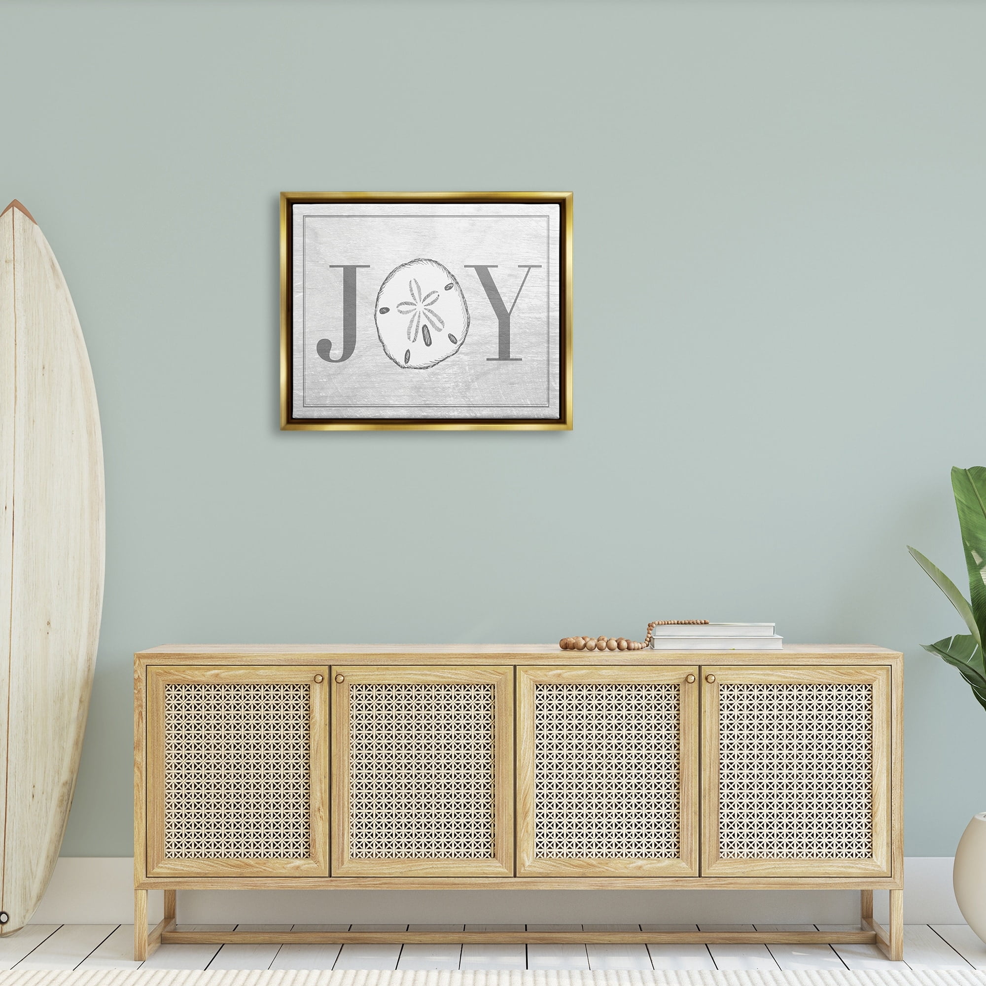 Stupell Industries Joyful Summer Sand Dollar Metallic Gold Framed Floating Canvas Wall Art, 24x30, by Daphne Polselli