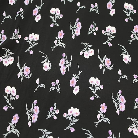 Black Lilac 58" Wide Printed 100% Polyester Moroccan Fabric-120GSM, Lightweight, Non-Stretched, Anti-Wrinkle & Breathable-Apparel, Dresses, Draperies, Headbands & DIY.
