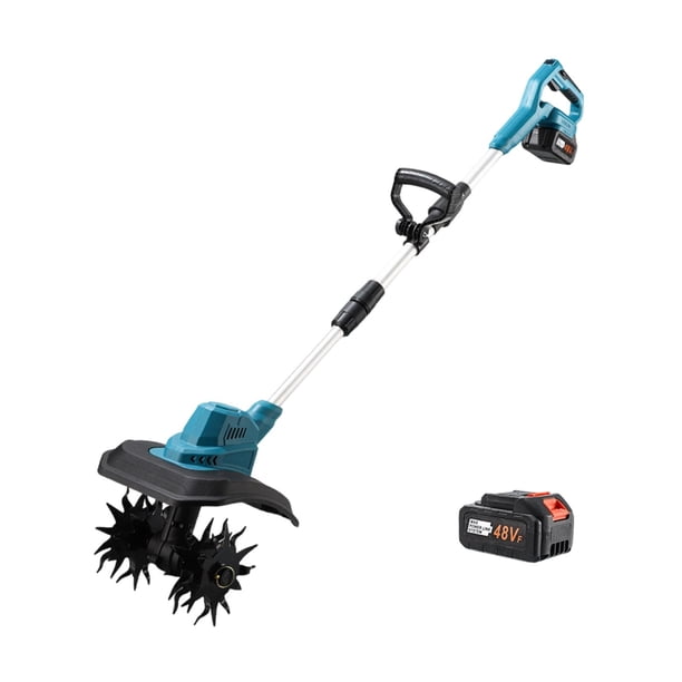 Motocultor eléctrico plegable con mango cómodo para desherbar y labrar la tierra. Máquina para jardín, invernadero, patio y huerto. Cargas individuales de 10 celdas