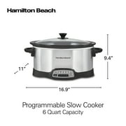 Hamilton Beach 6 Qt Programmable Slow Cooker, Stoneware Crock with Removable Pot, Stainless Steel