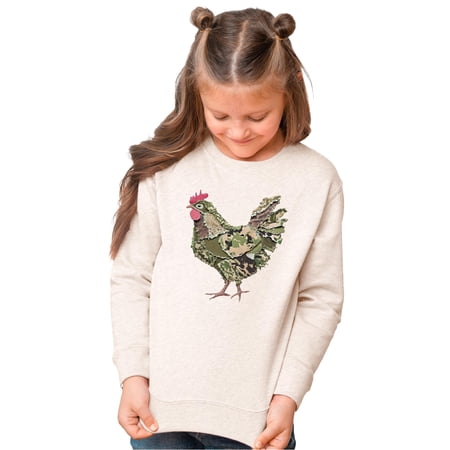 Camo Rooster Sweatshirt for Women Teens Kids Rustic Farmhouse Country Pullover Natural Heather Sweatshirt 2T