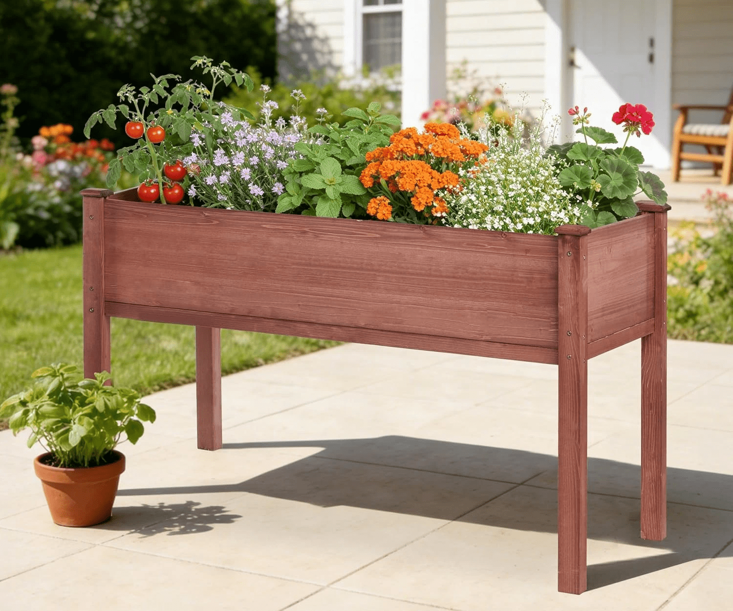 Raised Beds for Gardening, Outdoor Garden Bed Wooden W/Legs, Above Ground Elevated Flower Shrub Bed wiith Linner, Brown 48 x 24 x 30''