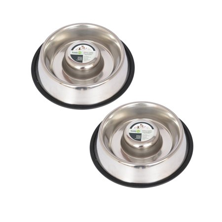 UPC: 0601393514404 | 2-Pack Slow Feed Stainless Steel Pet Bowl For Dog or Cat  Large  48 Oz