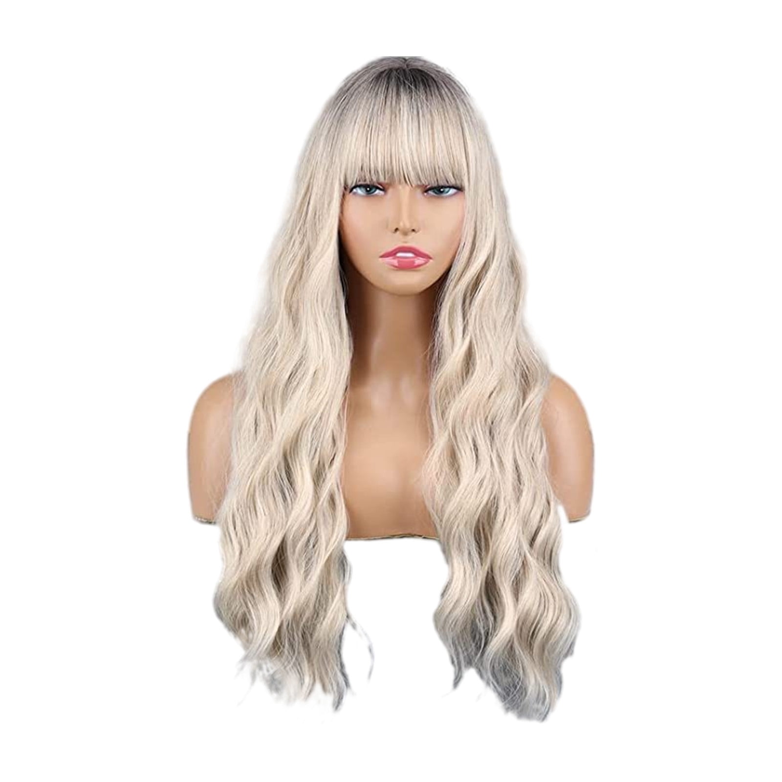 YSGFHGJW Wigs for Black Women,Long Curly Wig With Bangs Hair Wig For Women Synthetic Natural Wig Various Colors Available Daily Wear Party And Cosplay Soft Wig,Beige