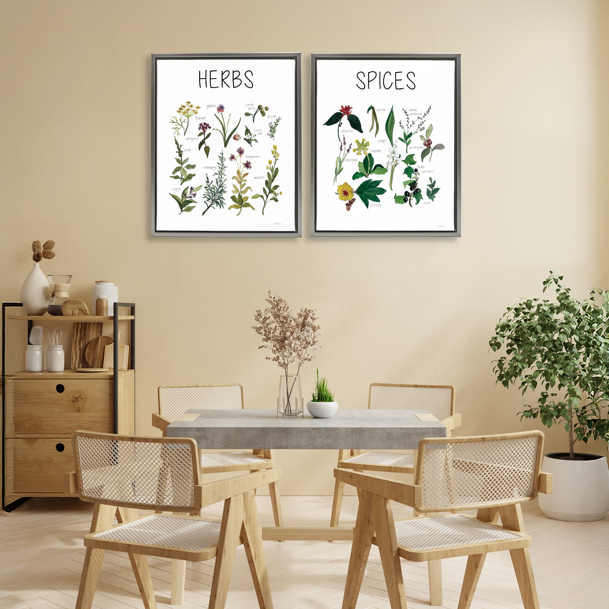 Stupell Industries Culinary Herbs & Spices 2 Piece Gray Framed Floater Canvas Set, design by Carol Robinson