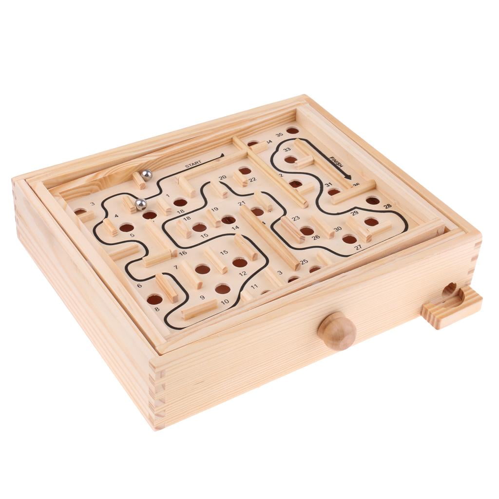 Contemporary Manufacture Wooden Labyrinth Puzzle With 2 Steel Marbles Board Game