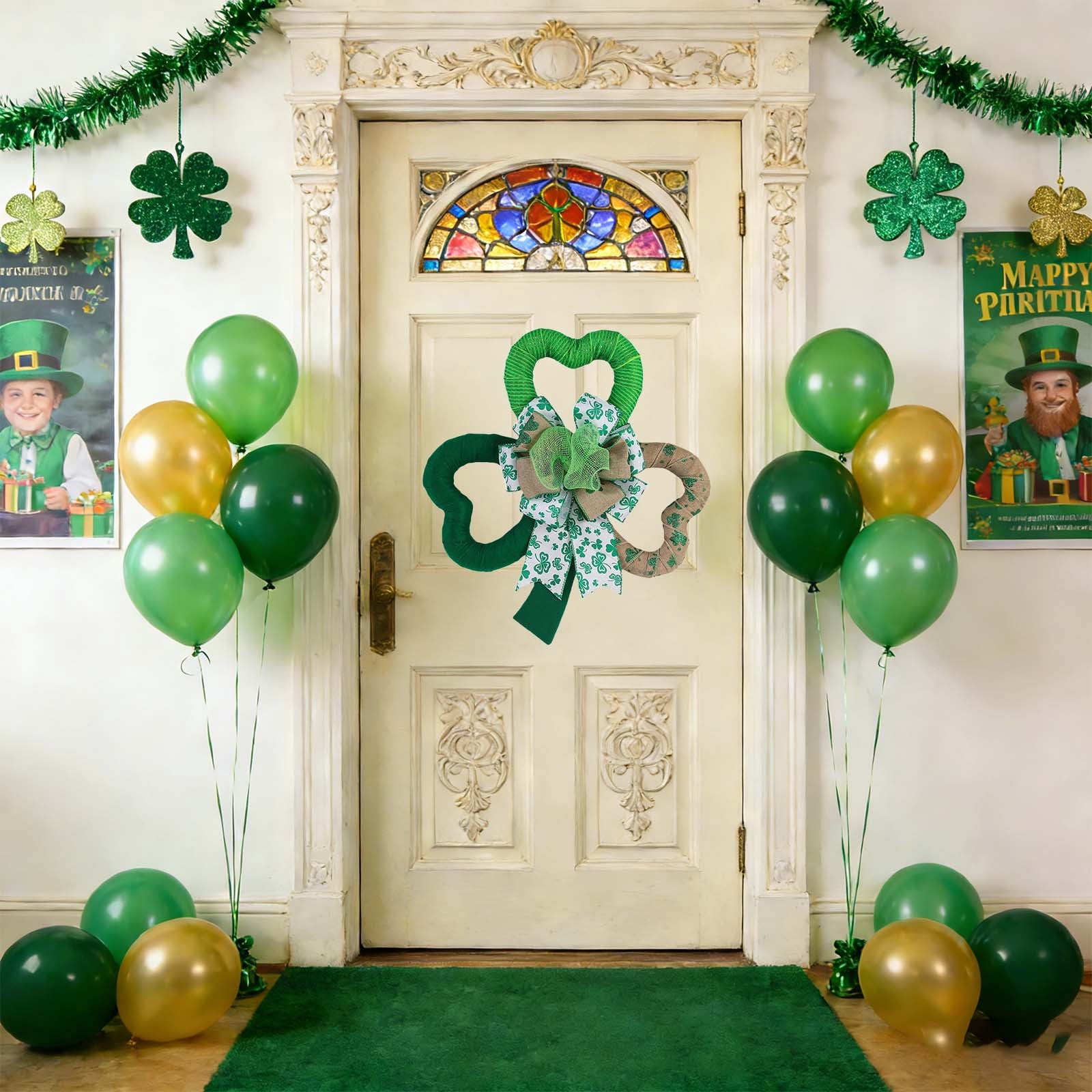 Dvumao Home Decor, Irish Festival Ribbon Bow With Green Shamrocks Polka Dots St. Patrick's Day Decoration Bow, Women Gifts