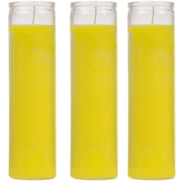 Yellow Candles in Glass, Set of 9, 8 in Tall Great for Home Decor