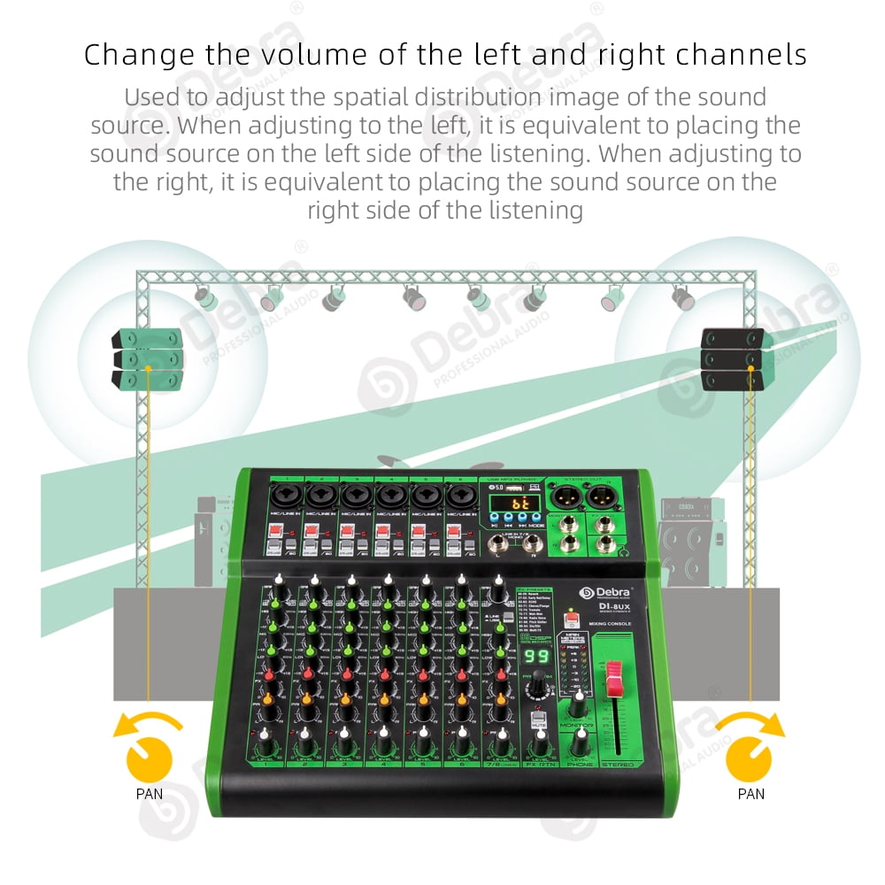 D Debra DI-UX Series Professional Portable Recording Mixer Audio with 99 DSP Digital Effects and USB for DJ Mixer Console Karaoke Home Recording Studio (DI-8UX 8 channels)