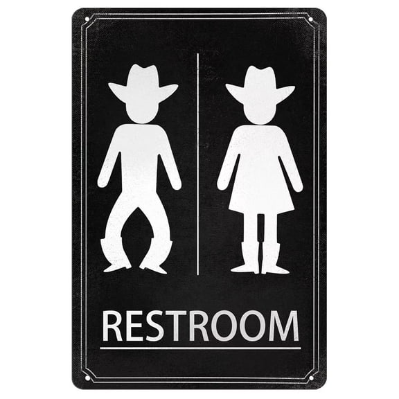Funny Cowboy Cowgirl Bathroom Metal Tin Sign Rustic Western Themed Signs Farmhouse Metal Wall Decor Vintage Restroom Novelty Gift Size: 8 x 12 inch