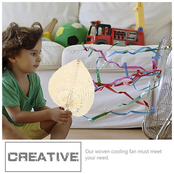 HEATSHAKING Handmade Khaki Bamboo Cooling Fan Portable Weaving Fan for Home Summer Decoration
