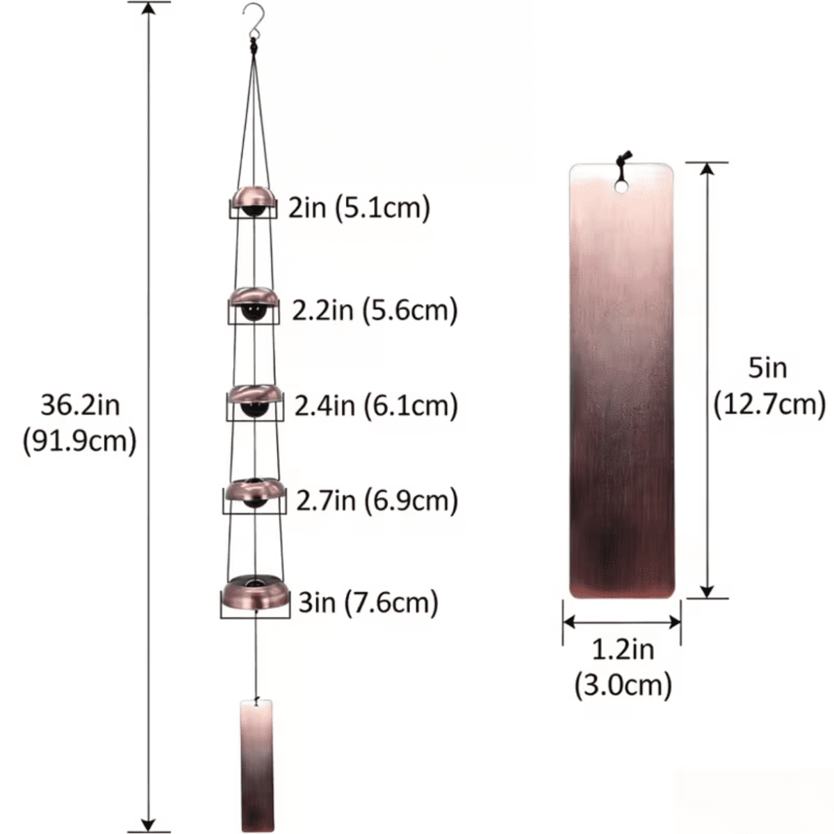 1Pc Wind Chimes for Outside, Red Copper Temple Windchimes with 5 Bells, Feng Shui Decor for Patio Lawn Garden Home Outdoor Art