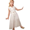 thumbnail image 2 of Girls Outfit Casual Two Piece Vest Top Collar Pleated Skirt Kids Summer Clothes,White,Size 6 -7 Years, 2 of 9